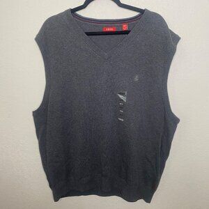 NWT$50 Izod Fine Gauge V Neck Cotton Sweater Vest‎ Mens XXL Charcoal Gray Preppy